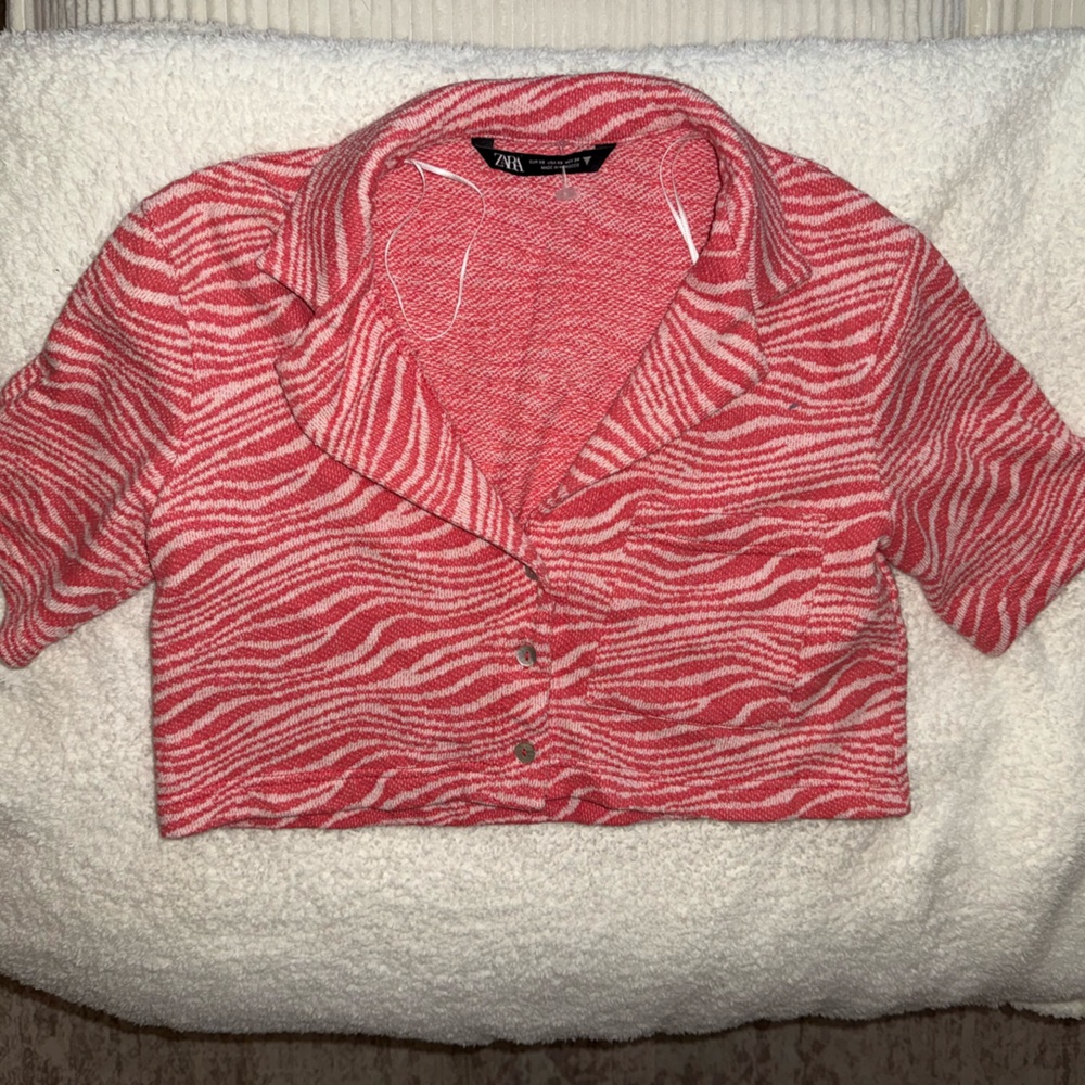 Zara Coral and White Knit Jacket